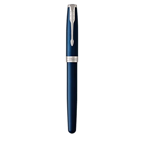 PARKER Sonnet Rollerball Pen, Blue Lacquer with Palladium Trim, Fine Point Black Ink (1931535) , Blue and Chrome