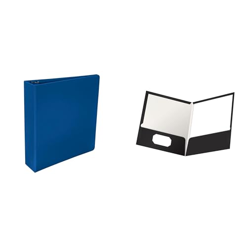 Casafoyer Polypropylene D-Ring Binder, 2 Inches, Blue & Laminated Pocket Folder, 2 Pockets, Black, Pack of 25 - Combo Kit for Office Organization