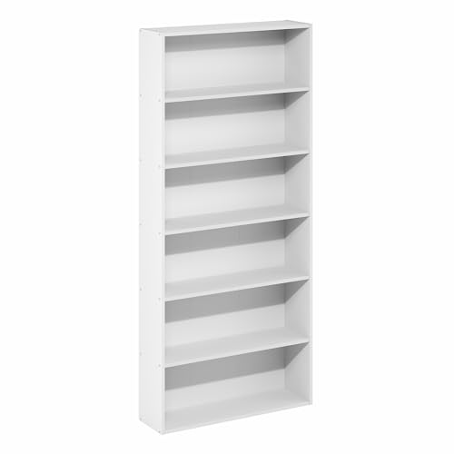 Furinno Basic Book Shelf, 6-Tier Bookcase with Open Shelf, Bookshelf, Cube Storage Organizer, 7 x 24 x 53, for Living Room, Bedroom, Home Office, White
