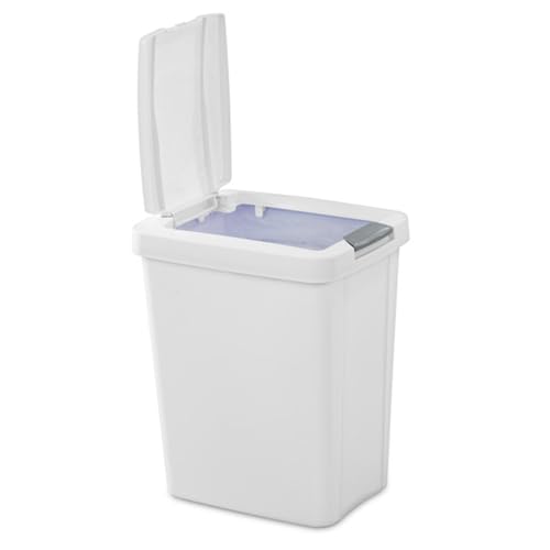 Sterilite 7.5 Gallon TouchTop Wastebasket with Lid that Opens with Touch, Conceals Trash in the Kitchen, Bathroom, Mudroom or Office, White, 12-Pack