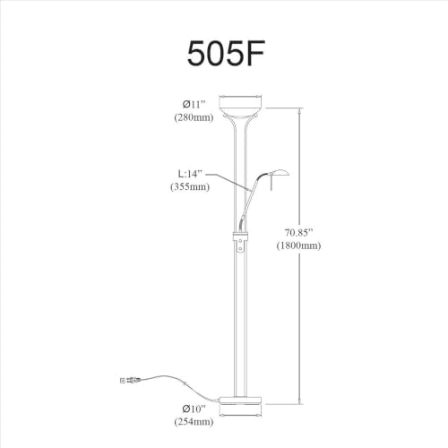 Dainolite Mother & Son Torchiere Floor Lamp with Adjustable Reading Light - Oil Brushed Bronze Finish