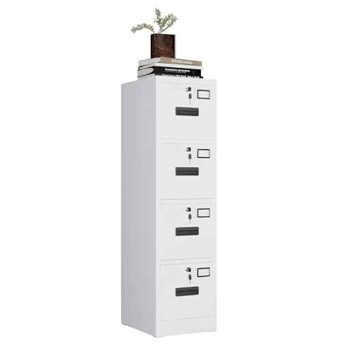 FinerFurnis Heavy Duty Steel File Cabinet – 4 Drawer Metal Storage Organizer with Independent Locks – Secure Filing for A4 Letter/Legal Documents – Ideal for Home, Office, School