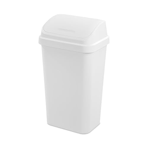 Sterilite Swing Top Wastebasket, Trash Can, 13 Gallon, White, 4-Pack