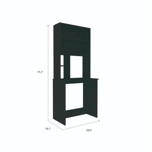 30" Xalo Computer Hutch Desk, Lower Shelf, 4 Shelves, Black – Computer Desk with Integrated Storage for Home Office, Study Room & Compact Workspaces