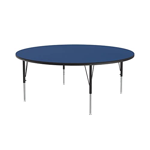 Correll 60" Round HPL Classroom Adjustable Activity Table, Blue/Black