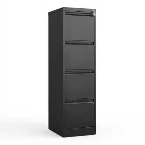 Uneeruiqy 4 Drawer File Cabinet, Heavy Duty Vertical Filing Cabinets with Lock, Metal Steel Storage Cabinet for Office and Home, Assembly Required, Black