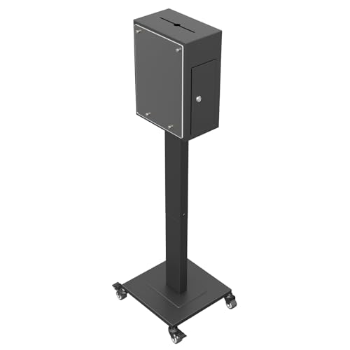 Teinfice Suggestion Box for Office / Church with Stand, Donation Boxes for Fundraising with Slot and Lock, Heavy-Duty Voting Ballot Box with 4 Wheels, Ballot Collection, Floor Safes for Home, Black