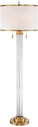 Cadence 62" Tall Satin Brass and Crystal Column Floor Lamp