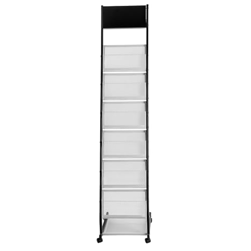 NEATOOM Floor Standing Magazine Rack, 6-Layer Brochure Display Stand with Wheels, Movable Catalog Literature Holder for Conference Room, Library, Office