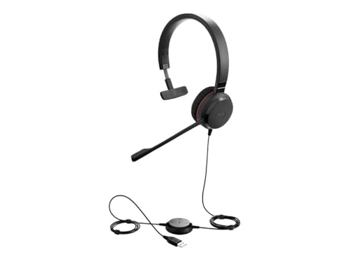 Jabra Evolve 20 SE UC Mono Headset – Unified Communications Headphones for VoIP Softphone with Passive Noise Cancellation – USB-A Cable with Controller – Black