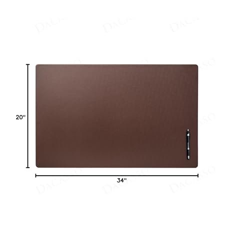 Dacasso 34” x 20” Luxury Brown Leatherette Desk Mat w/Out Side Rails - Executive Desk Surface Protector - Faux Leather Desk Pad Blotter for Writing