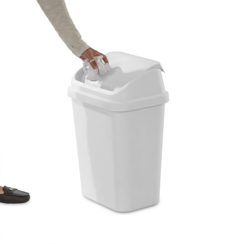 Sterilite Swing Top Wastebasket, Trash Can, 7.8 Gallon, White, 18-Pack
