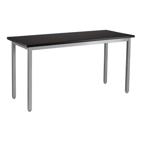 NPS Steel Fixed Height Science Lab Table, 24 X 48 X 30, Phenolic Top, Grey, Black, Gray
