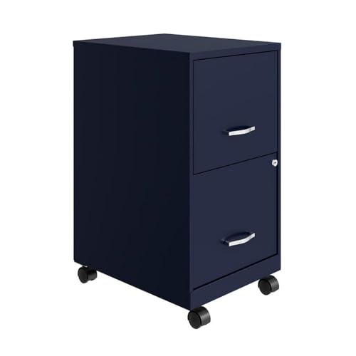 Home Square 2 Drawer Mobile Filing Cabinet Set in Navy (Set of 2)