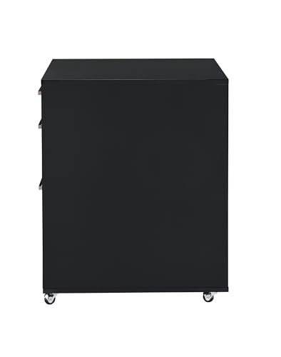 LOONGYOON 3 Drawer Wood Vertical File Cabinet with 4 Casters for Office Home School File Folders Versatile Filing Organization Storage Cabinets Full Assambly Printer Stand Black High Gloss & Chrome