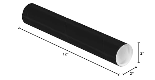 Top Pack Supply Mailing Tubes with Caps, 2" x 12", Black (Pack of 50)