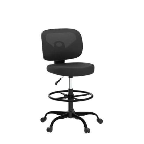 Primy Tall Drafting Desk Chair - Armless, Adjustable Height, Mesh Back, Rolling, Standing Desk Chair for Art Room, Office or Home (Black)