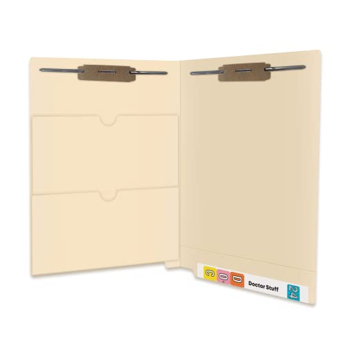 Pocket File Folders, Doctor Stuff, Reinforced End Tab Folder with Double Pocket on Inside, Two Fasteners in Position 1 & 3, 11 pt Manila Stock, Box of 50