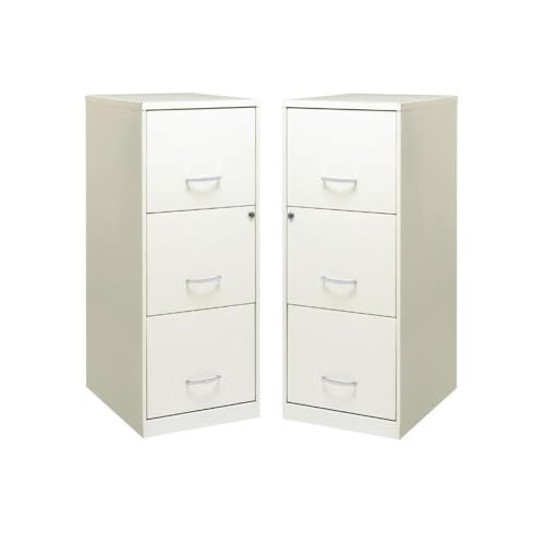 Home Square 3 Drawer Vertical Metal Filing Cabinet Set in Pearl White (Set of 2)