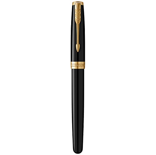 PARKER Sonnet Rollerball Pen, Black Lacquer with Gold Trim, Fine Point Black Ink