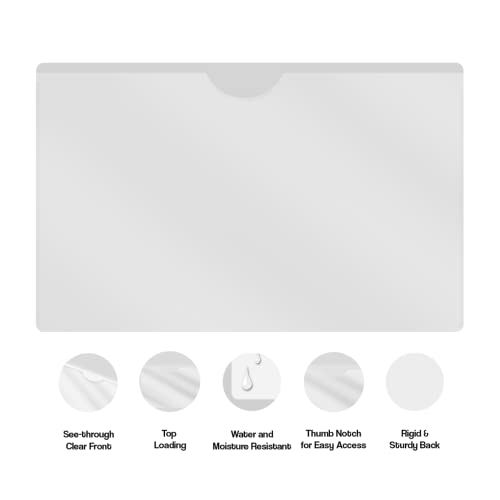 Doctor Stuff- 50 Pack, Vinyl Plastic Pocket File Folders Closed Sides, Legal Size, Clear Front Top Loading Job Jacket, Documents Holder for Office, High School and Medical Files, Frosted Clear