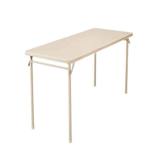 JNLABCRSU Antique Linen Vinyl Upholstered Steel Frame Folding Utility Table, Lightweight Portable Fold Flat Event Work Craft with Floor Protective Leg Tips, Holds Up to 100 Lbs