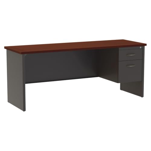 Lorell Mahogany Laminate Comm. Steel Right-Pedestal Credenza