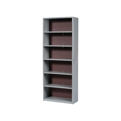 Safco Products 7174GR ValueMate Steel Economy Sturdy Bookcase, Holds Up To 70lbs, 6 Adjustable-Shelves 12 Inch Deep, Flat Wall, Gray