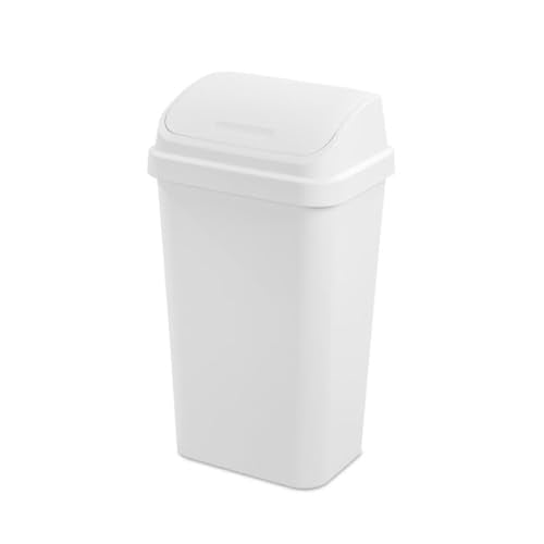 Sterilite Swing Top Wastebasket, Trash Can, 13 Gallon, White, 8-Pack