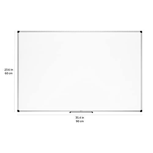 Amazon Basics Large Magnetic Dry Erase Whiteboard with Aluminum Frame, Pen Tray, Wall Mountable, 35.4" x 23.6", for School, Classroom, Office & Home