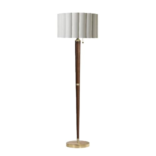 NOVA of California Scalloped Floor Lamp - Walnut, Weathered Brass, White Linen, On/Off Pull Chain
