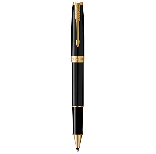 PARKER Sonnet Rollerball Pen, Black Lacquer with Gold Trim, Fine Point Black Ink