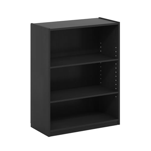 Furinno GEHRY Book Shelf, 3-Tier Small Bookshelf, Bookcase with Adjustable Shelves, 11.6 x 24.8 x 31.6, for Organization and Storage, for Living Room, Bedroom, Home Office, Blackwood