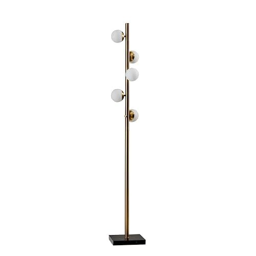 Adesso Antique Brass LED Floor Lamp with White Opal Shades - Modern Multi-Light Tree Lamp for Bedroom, Living Room, or Home Office, 3W Bulbs Included, 65” Tall