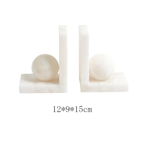 Book Organizer Marble Book Ends for Shelves, Decorative Bookends for Heavy Books, Unique Mid Century White