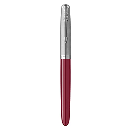 Parker 51 Fountain Pen, Fine Nib, Burgundy Barrel with Chrome Trim, Black Ink Cartridge, Gift Box - Perfect for Calligraphy and Luxury Writing Experience