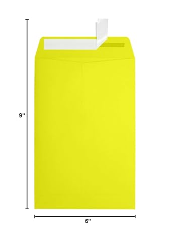 LUXPaper 6 x 9 Open End Envelopes | Peel & Press | Citrus Yellow | 80lb. Text | 1,000 Qty
