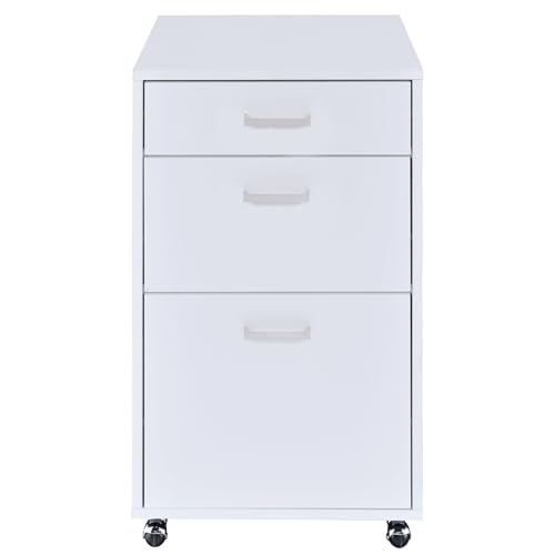 LOONGYOON 3 Drawer Wood Vertical File Cabinet with 4 Casters for Office Home School File Folders Rolling Versatile Filing Organization Storage Cabinets Assembly Required Printer Stand White High Gloss