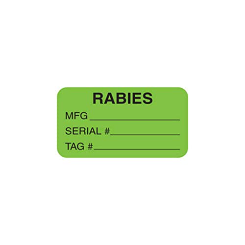 Veterinarian Vaccination Record Labels, Rabies, Doctor Stuff Veterinarian Stickers, 1-5/8" x 7/8", Fluorescent Green, 560/Roll, Tabbies Vet V-AN601
