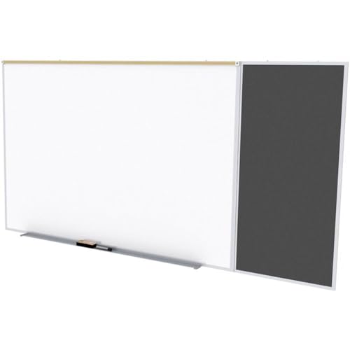 Ghent Style C 4 x 16 Feet Combination Board, Porcelain Magnetic Whiteboard and Recycled Rubber Bulletin Board, Black , Made in the USA