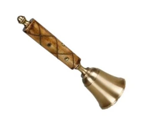 Hand Bell Extra Loud Solid Brass Call Bell， Hand Bell for Elderly, Last Order Wooden Ringing Bell for Santa, School, Dinner, Christmas Party, Adults,Luxury Home Decoration Ornaments(White)