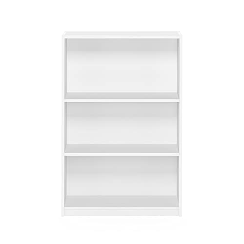 Furinno Jaya Book Shelf, 3-Tier Bookshelf, Bookcase with Adjustable Shelves, 9.5 x 24.5 x 40.3, for Organization and Storage, for Living Room, Bedroom, Home Office, White