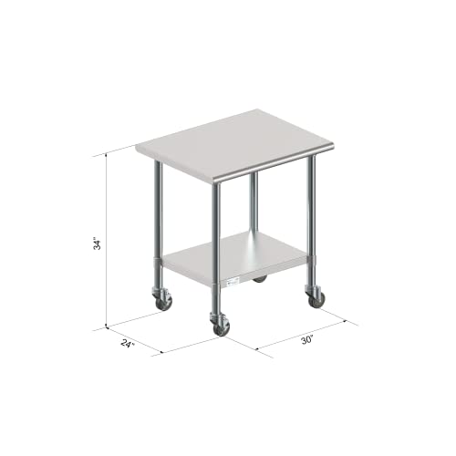KoolMore Commercial 24x30'' Stainless Steel Work Table with Wheels for Restaurant or Home Use, Under Storage Shelf Food, Tools, Equipment, & Hardware, Heavy Duty Metal Workspace (CT2430-18C), Silver