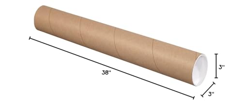 BOX USA Kraft Mailing Tubes with Caps, 3" x 38", Pack of 24, for Shipping, Storing, Mailing, and Protecting Documents, Blueprints and Posters