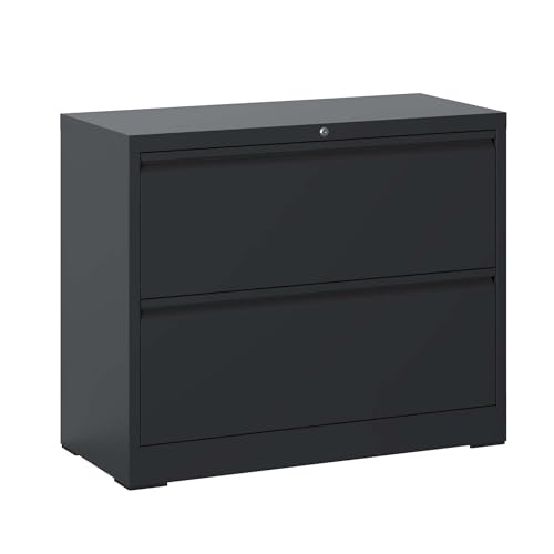 FHUKMZOI Lateral File Cabinet 2 Drawer Filing Cabinet with Lock, Filing Cabinets for Home Office, Steel Heavy-Duty Filing Storage Cabinet for Letters/Legal/A4, Black (2 Drawer-Black)