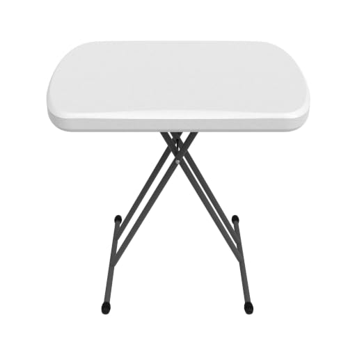 26 Inch Rectangle Foldable Personal Table, Light Commercial Grade Indoor Outdoor Utility , UV Protected HDPE Almond Tabletop, Bronze Rust Resistant Steel Frame, Adjustable Height Fold Flat Storage