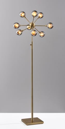 Adesso Antique Brass LED Floor Lamp with Glass Globe Shades