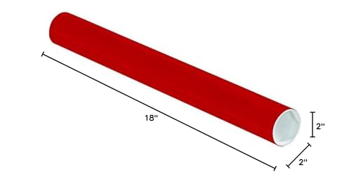 Tape Logic TLP2018R Mailing Tubes with Caps, 2" x 18", Red (Pack of 50)