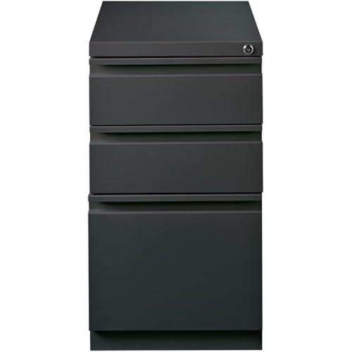 Scranton & Co 3-Drawer Metal Mobile Pedestal Filing Cabinet, Charcoal Finish, 27.75" H x 15" W x 19.88" D, Fully Assembled Steel Construction, Lockable Box/File Drawers, Office Storage Solution