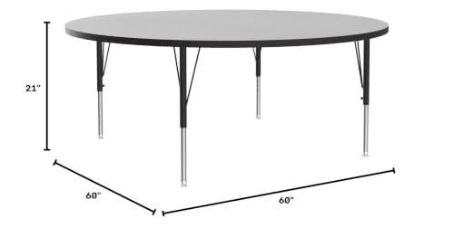 Correll AM60-RND-15 Econoline Activity Table, Smooth & Hard Granite Melamine Top, Height Adjustable Heavy Duty Legs (AM3072-REC-15), 60" Round, Gray